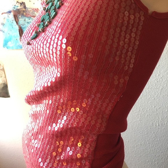 Next Era Red Sequined Fitted Tank - Picture 3 of 7